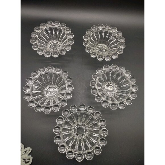 Vintage MCM Set 5 Anchor Hocking Boopie Bubble Clear Glass Candlestick Holders - Picture 8 of 16